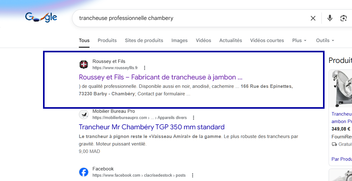 Résultat Google SEO Chambéry Roussey Fils